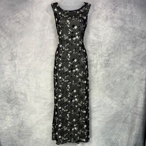 Vtg 90s Floral Silk Maxi Dress Womens 12 fairy grunge cottagecore ethereal y2k